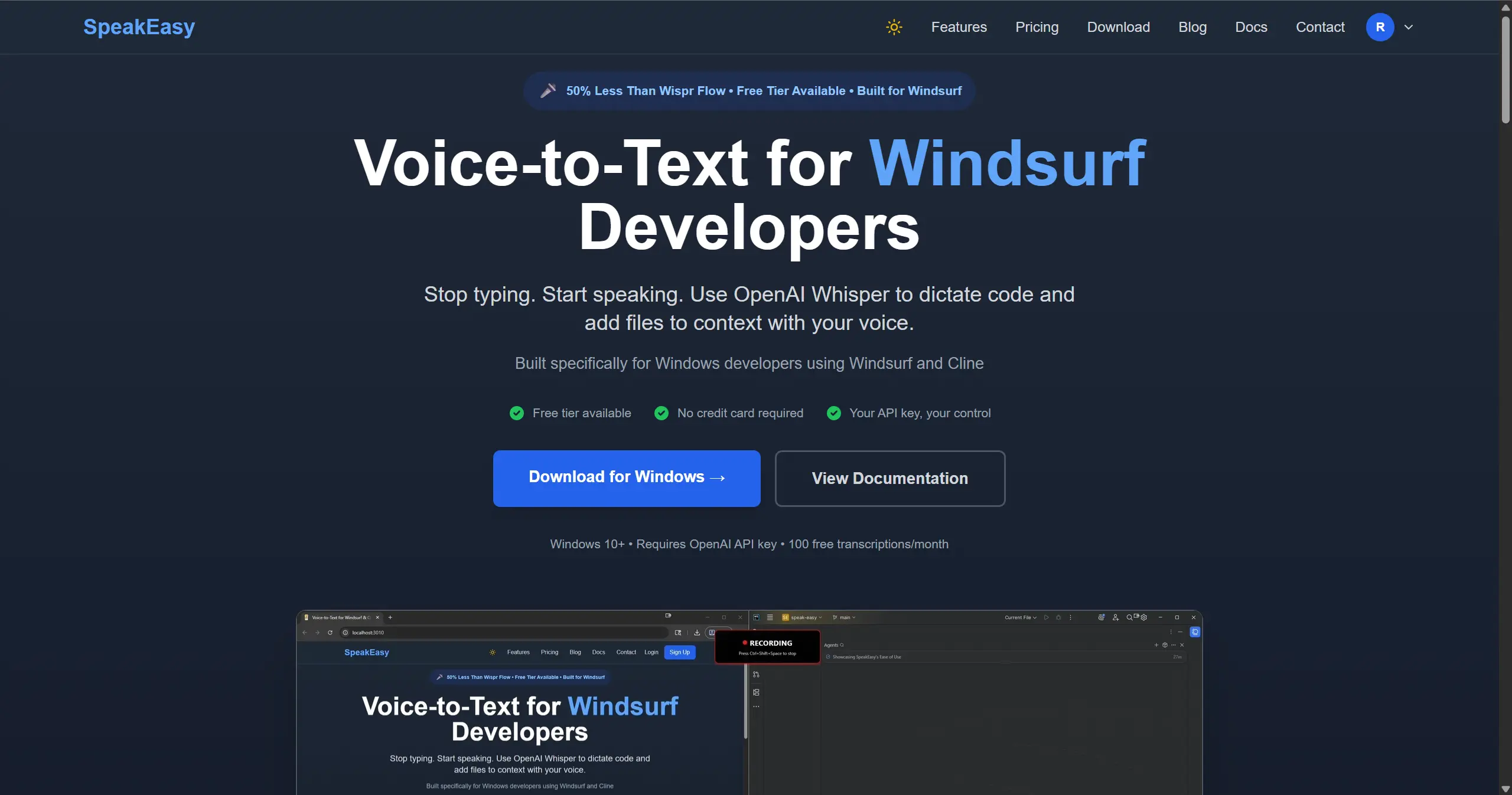 SpeakEasy - Voice-to-Text Platform for Windsurf Developers